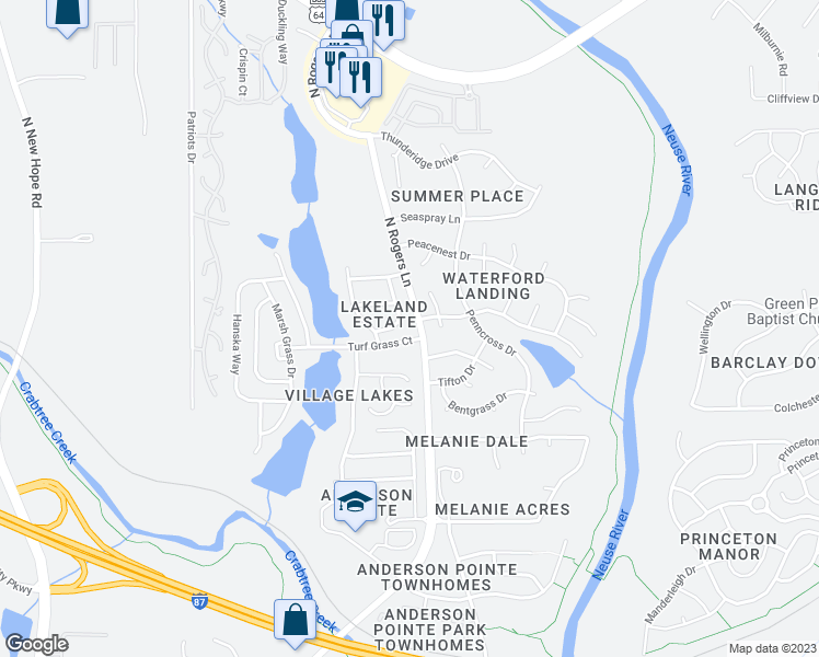 map of restaurants, bars, coffee shops, grocery stores, and more near 700 Latitude Way in Raleigh
