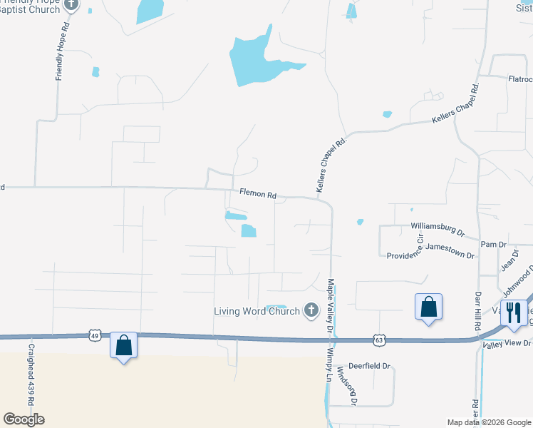 map of restaurants, bars, coffee shops, grocery stores, and more near 5301 Emerson Lane in Jonesboro