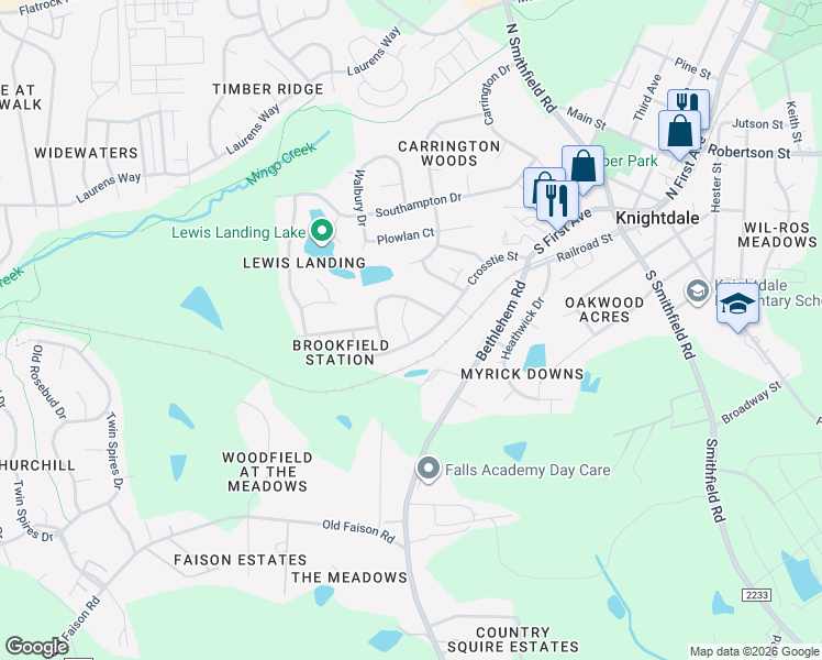 map of restaurants, bars, coffee shops, grocery stores, and more near 113 Cinder Street in Knightdale