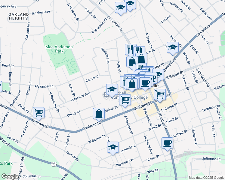 map of restaurants, bars, coffee shops, grocery stores, and more near 500 West Broad Street in Statesville