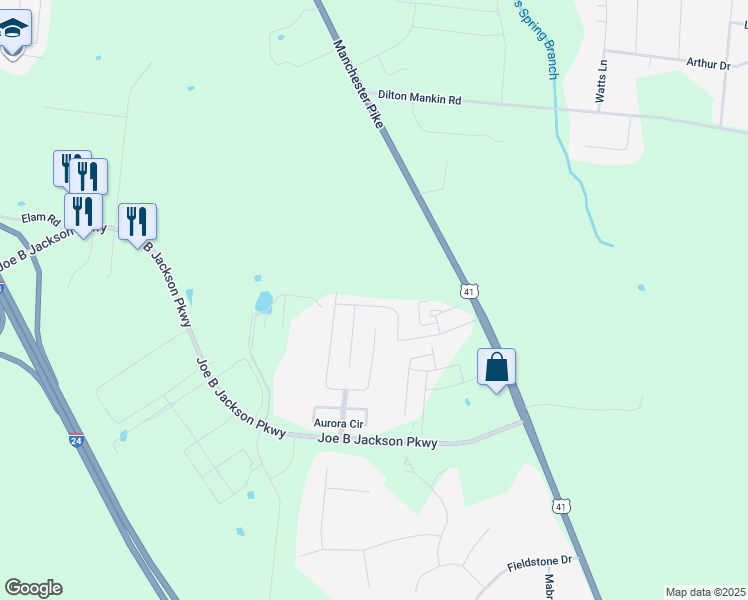 map of restaurants, bars, coffee shops, grocery stores, and more near 1621 Warmingfield Drive in Murfreesboro