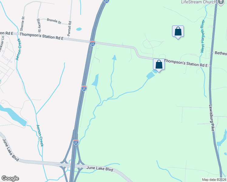 map of restaurants, bars, coffee shops, grocery stores, and more near 2829 Road East in Thompson's Station