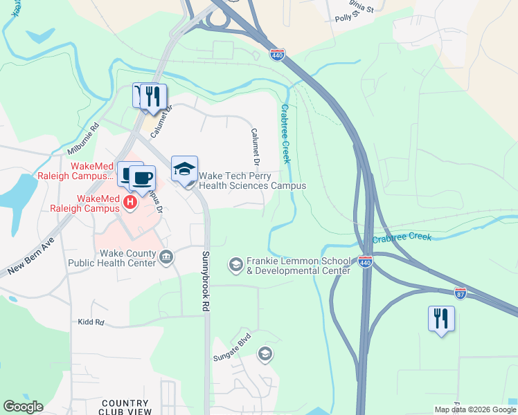 map of restaurants, bars, coffee shops, grocery stores, and more near 3030 Ripley Station Way in Raleigh
