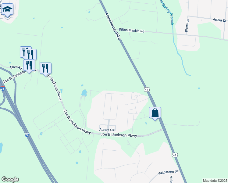 map of restaurants, bars, coffee shops, grocery stores, and more near 1629 Warmingfield Drive in Murfreesboro