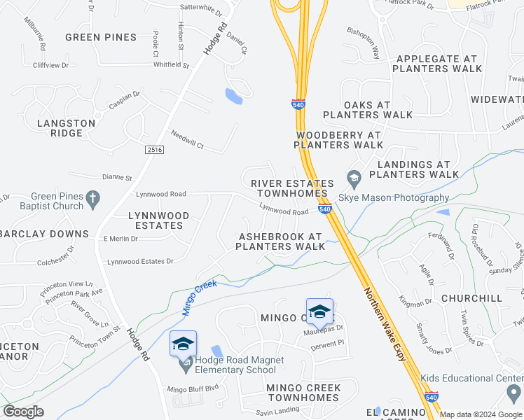 map of restaurants, bars, coffee shops, grocery stores, and more near 1102 Mango Crest Drive in Knightdale