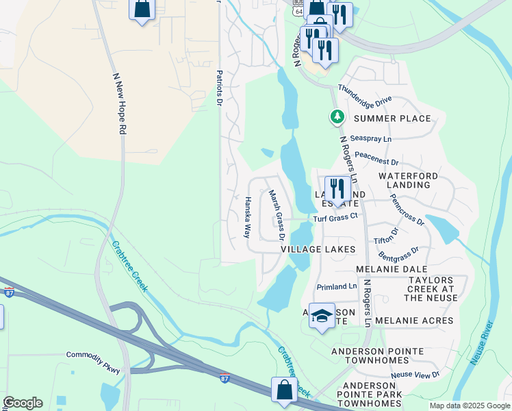 map of restaurants, bars, coffee shops, grocery stores, and more near 521 Mountain Lake Drive in Raleigh