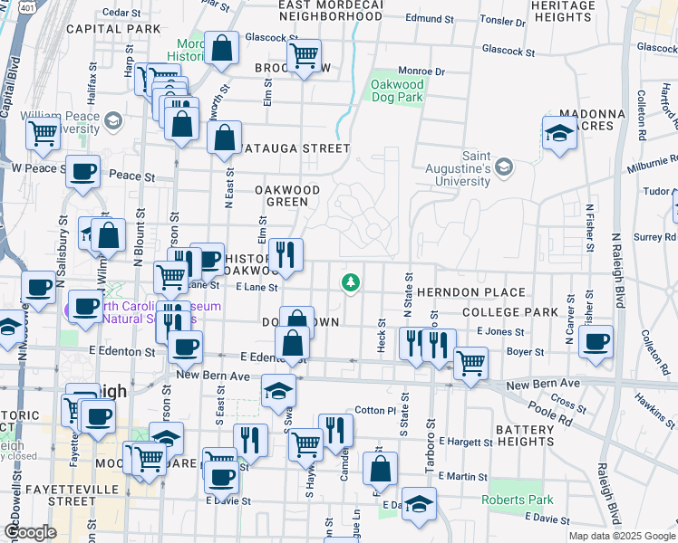 map of restaurants, bars, coffee shops, grocery stores, and more near 314 Seawell Avenue in Raleigh