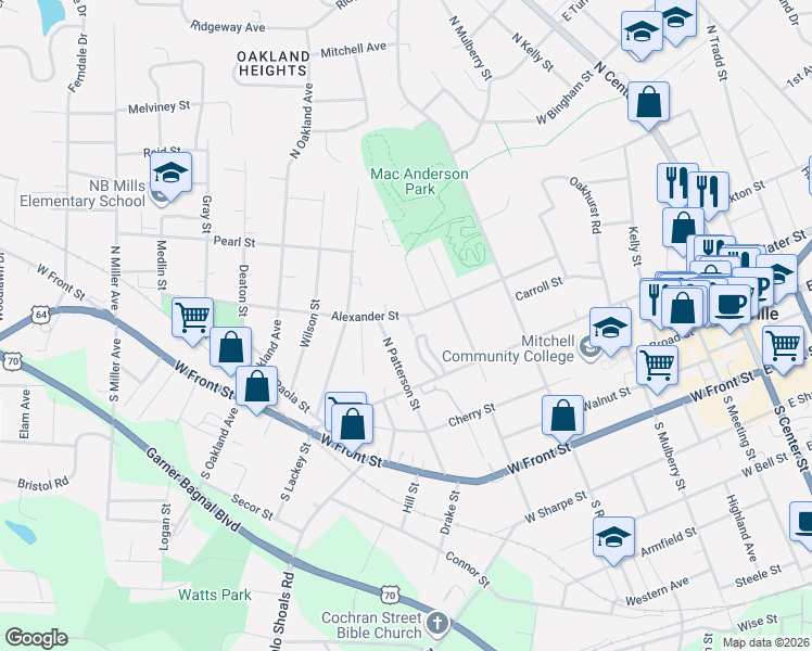 map of restaurants, bars, coffee shops, grocery stores, and more near 275 Jonathan Lane in Statesville