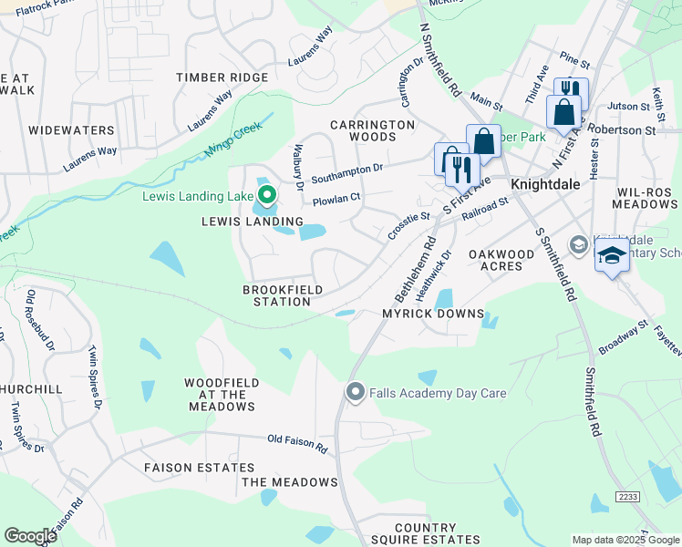 map of restaurants, bars, coffee shops, grocery stores, and more near 111 Cinder Street in Knightdale