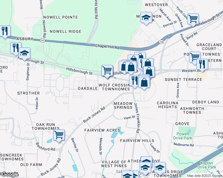 map of restaurants, bars, coffee shops, grocery stores, and more near 73 Red Lane in Raleigh