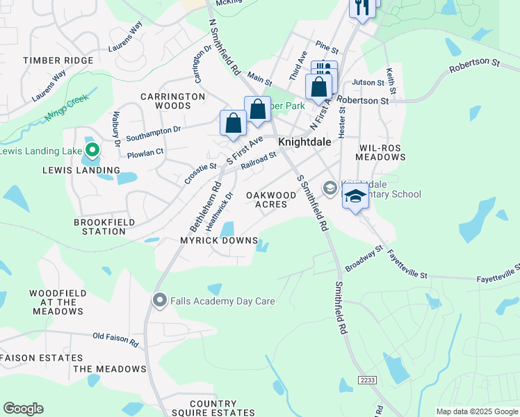 map of restaurants, bars, coffee shops, grocery stores, and more near 7804 Flatrock Park Drive in Knightdale