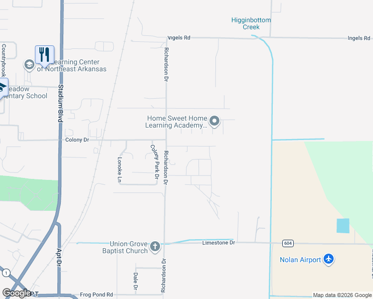 map of restaurants, bars, coffee shops, grocery stores, and more near 3525 Beacon Street in Jonesboro