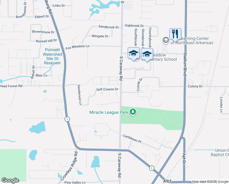 map of restaurants, bars, coffee shops, grocery stores, and more near 4707 Victoria Watts Place in Jonesboro