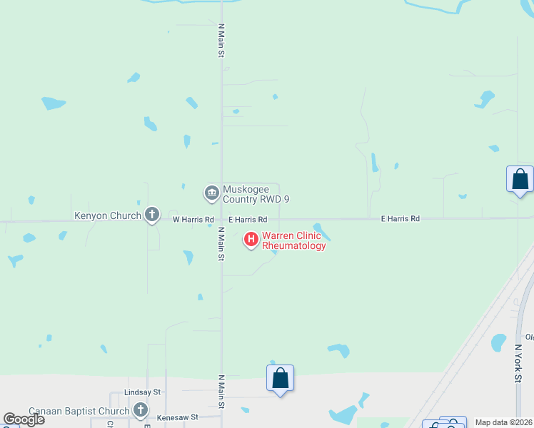 map of restaurants, bars, coffee shops, grocery stores, and more near 512 East Harris Road in Muskogee