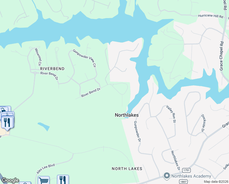 map of restaurants, bars, coffee shops, grocery stores, and more near 100 White Fawn Circle in Granite Falls