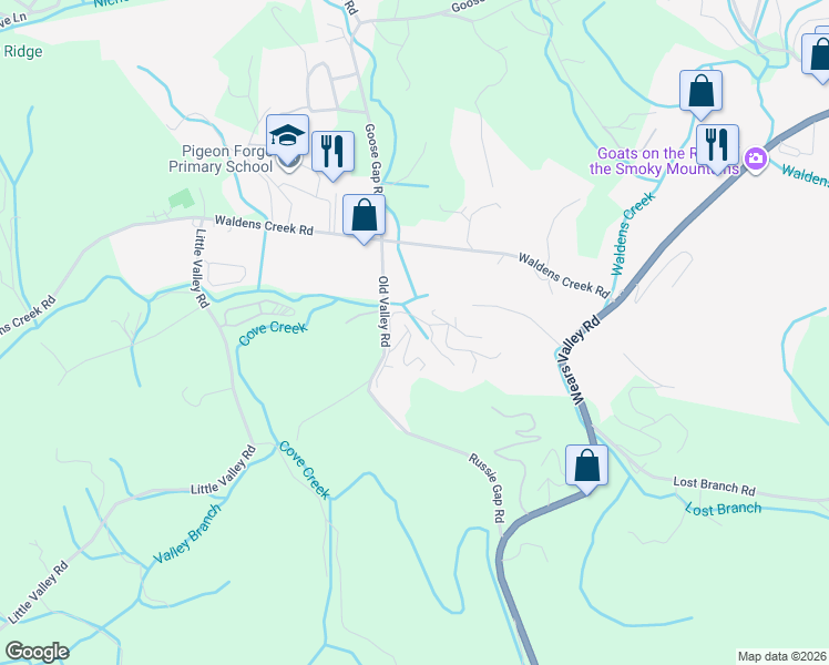 map of restaurants, bars, coffee shops, grocery stores, and more near 1721 Summit View Way in Sevierville