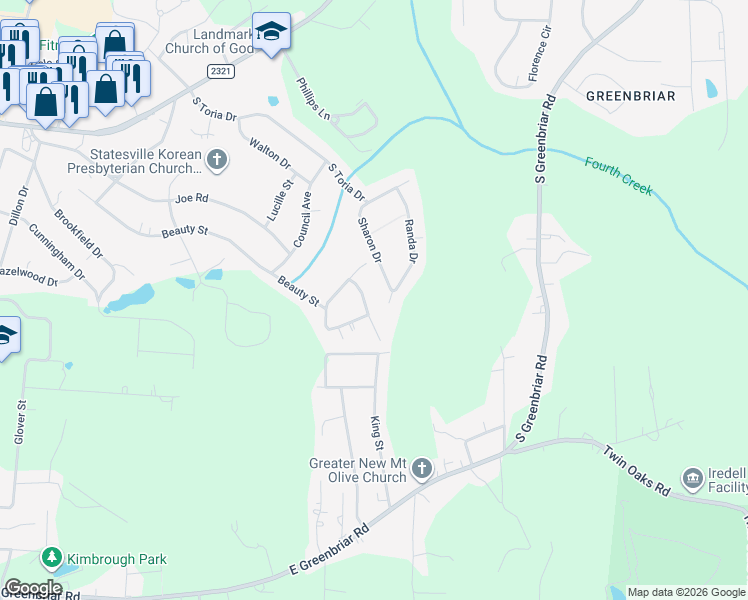 map of restaurants, bars, coffee shops, grocery stores, and more near 737 Boulder Place in Statesville