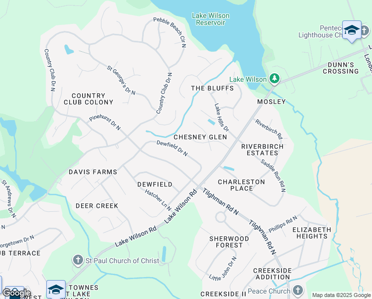 map of restaurants, bars, coffee shops, grocery stores, and more near 4520 Dewfield Drive North in Wilson