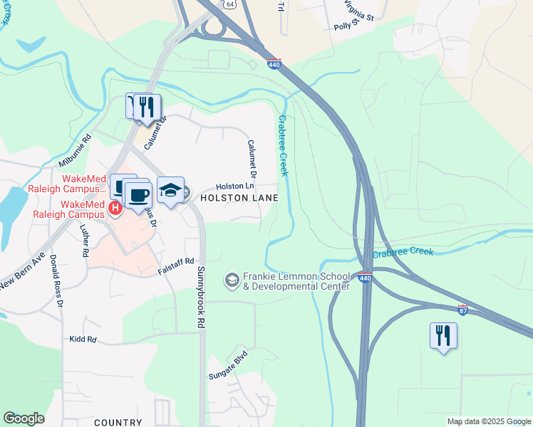 map of restaurants, bars, coffee shops, grocery stores, and more near 219 Merrell Drive in Raleigh