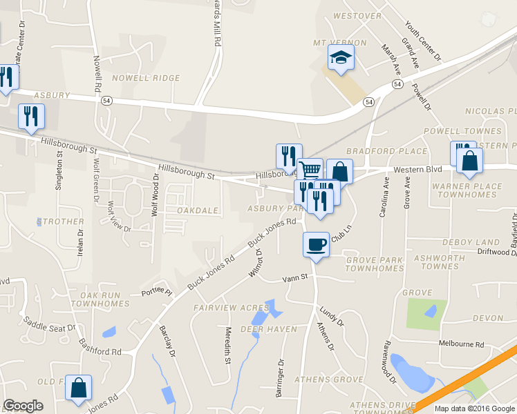 map of restaurants, bars, coffee shops, grocery stores, and more near 67 Red Lane in Raleigh