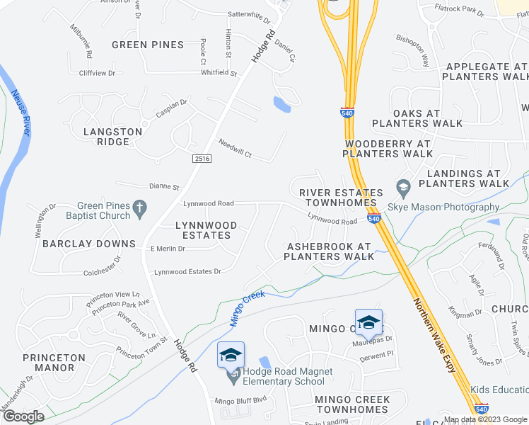map of restaurants, bars, coffee shops, grocery stores, and more near 214 Lynnwood Estates Drive in Knightdale