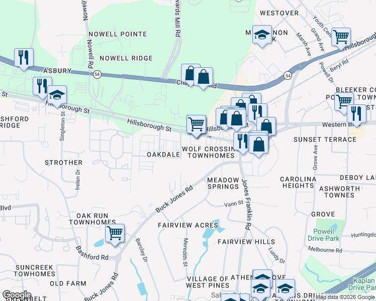 map of restaurants, bars, coffee shops, grocery stores, and more near 25 Burton Avenue in Raleigh