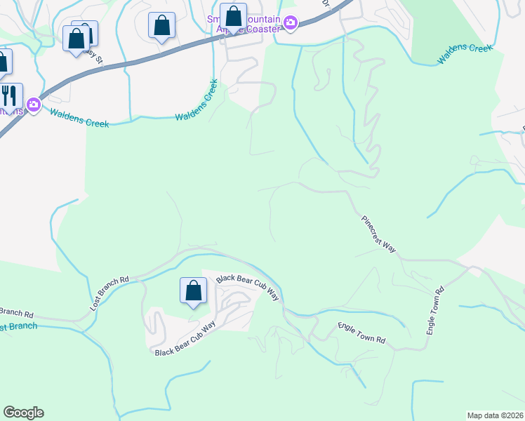 map of restaurants, bars, coffee shops, grocery stores, and more near 802 Pinecrest Way in Sevierville