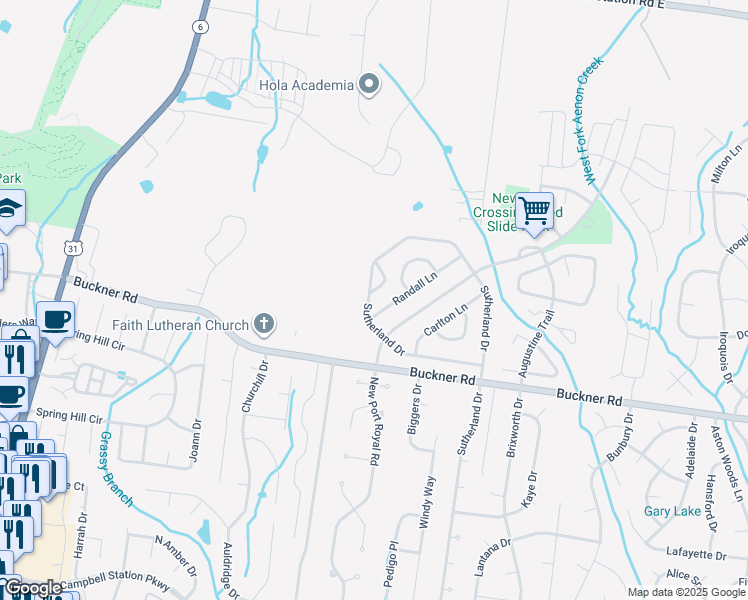 map of restaurants, bars, coffee shops, grocery stores, and more near 2694 Sutherland Drive in Thompson's Station