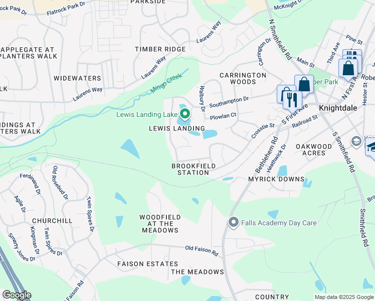 map of restaurants, bars, coffee shops, grocery stores, and more near 202 Caribbean Court in Knightdale