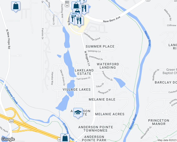 map of restaurants, bars, coffee shops, grocery stores, and more near 5226 Portside Lane in Raleigh