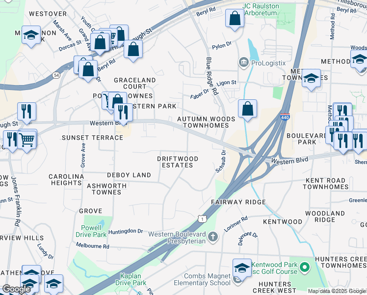 map of restaurants, bars, coffee shops, grocery stores, and more near 914 Deboy Street in Raleigh