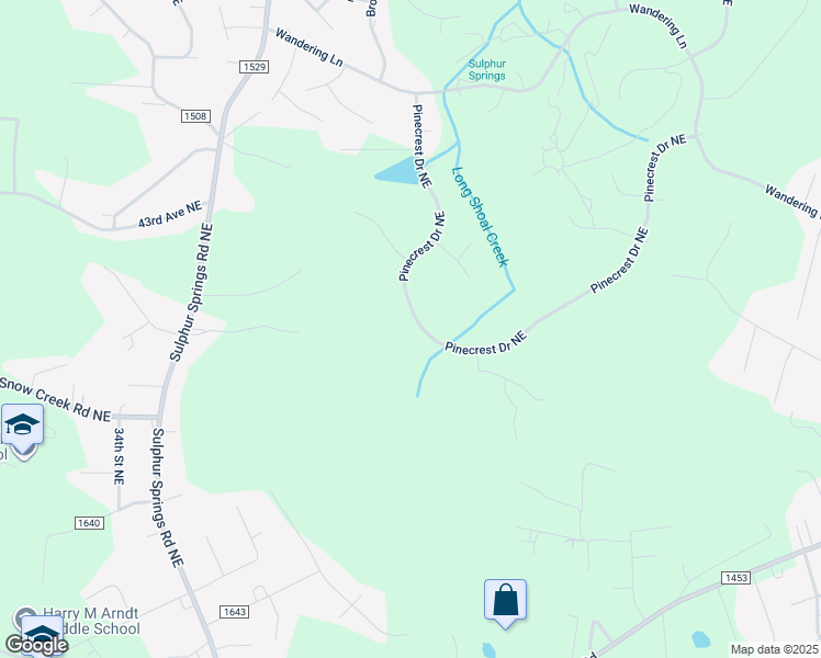 map of restaurants, bars, coffee shops, grocery stores, and more near 3802 Pinecrest Drive Northeast in Hickory