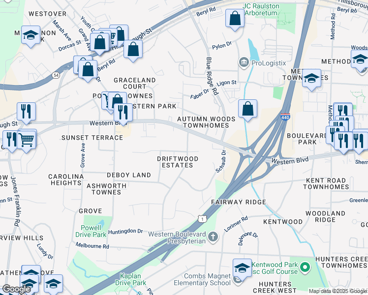 map of restaurants, bars, coffee shops, grocery stores, and more near 914 Deboy Street in Raleigh