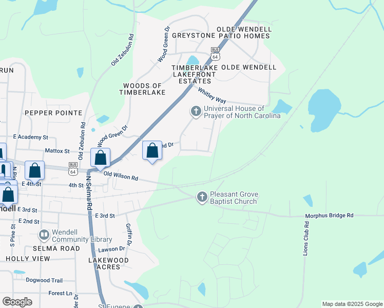 map of restaurants, bars, coffee shops, grocery stores, and more near 8 Olde Tavern Drive in Wendell