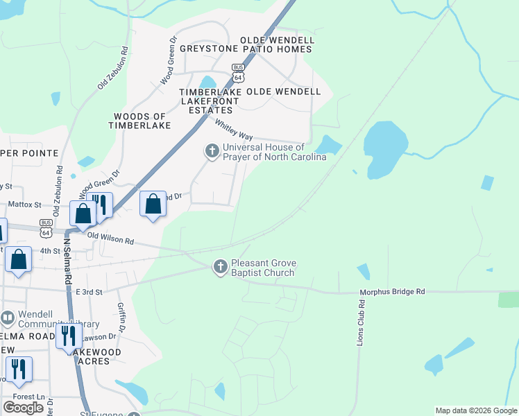 map of restaurants, bars, coffee shops, grocery stores, and more near 319 Allegro Road in Wendell