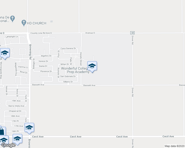 map of restaurants, bars, coffee shops, grocery stores, and more near 2070 Veneto Street in Delano