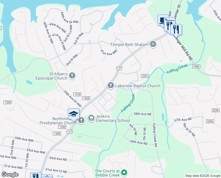 map of restaurants, bars, coffee shops, grocery stores, and more near 4080 North Center Street in Hickory