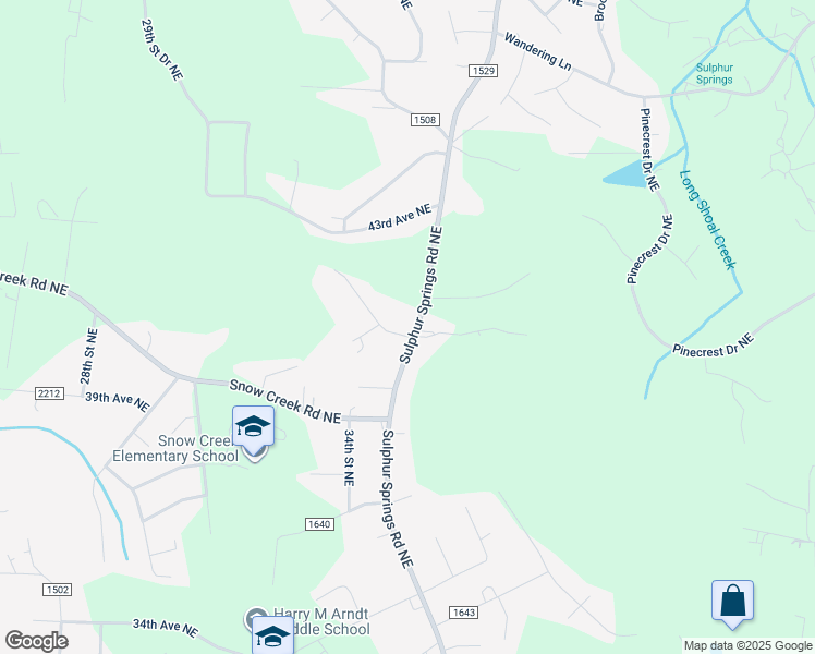 map of restaurants, bars, coffee shops, grocery stores, and more near 4021 Sulphur Springs Road Northeast in Hickory