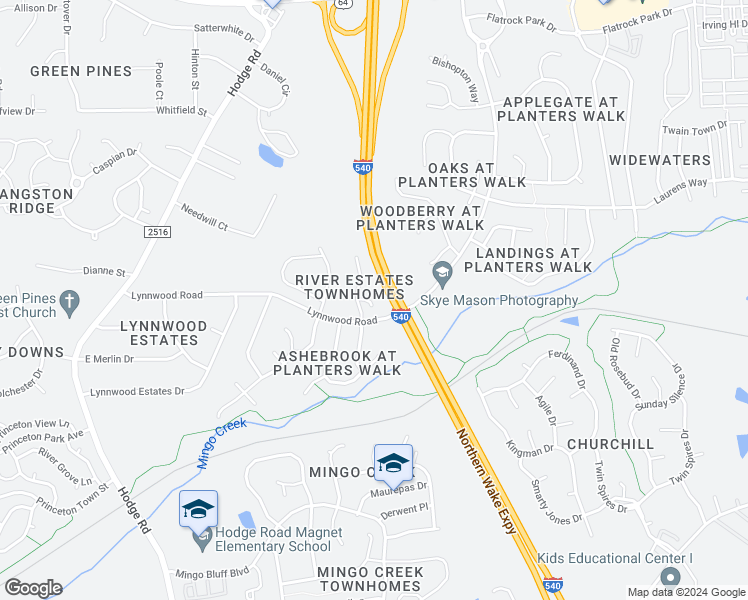 map of restaurants, bars, coffee shops, grocery stores, and more near 3003 River Tree Court in Knightdale