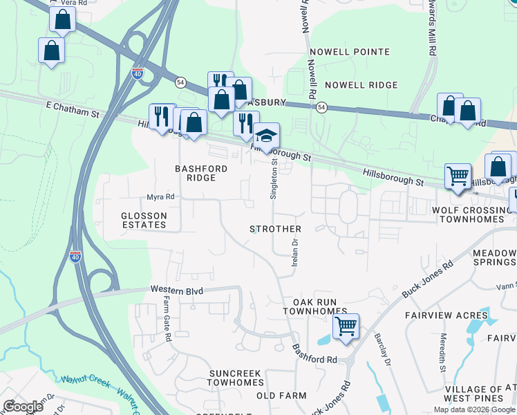 map of restaurants, bars, coffee shops, grocery stores, and more near 114 Singleton Street in Raleigh