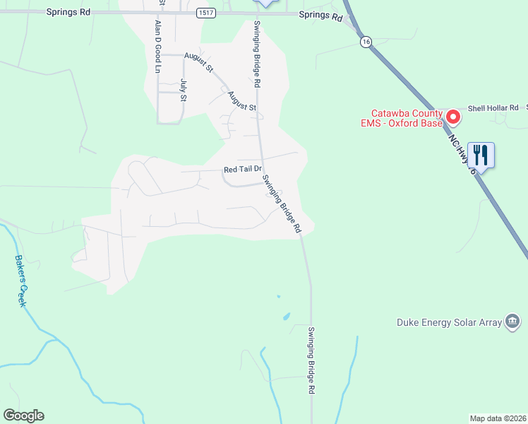 map of restaurants, bars, coffee shops, grocery stores, and more near 5799 Swinging Bridge Road in Conover