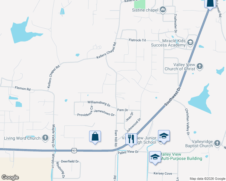 map of restaurants, bars, coffee shops, grocery stores, and more near 4700 Darr Hill Road in Jonesboro