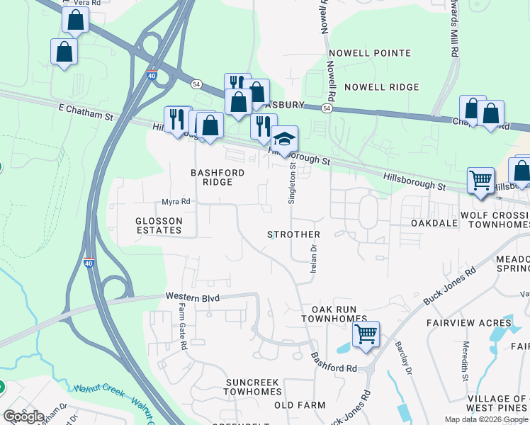map of restaurants, bars, coffee shops, grocery stores, and more near 325 Switch Street in Raleigh