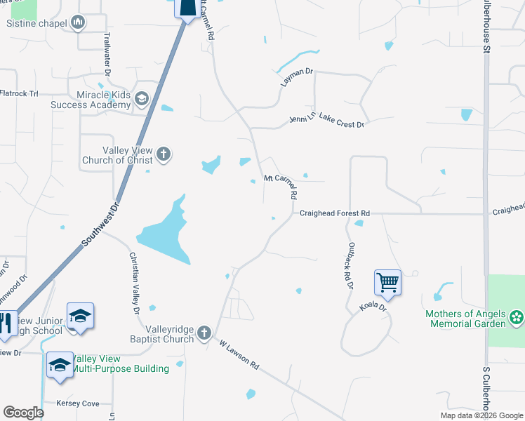 map of restaurants, bars, coffee shops, grocery stores, and more near 4515 Mount Carmel Road in Jonesboro
