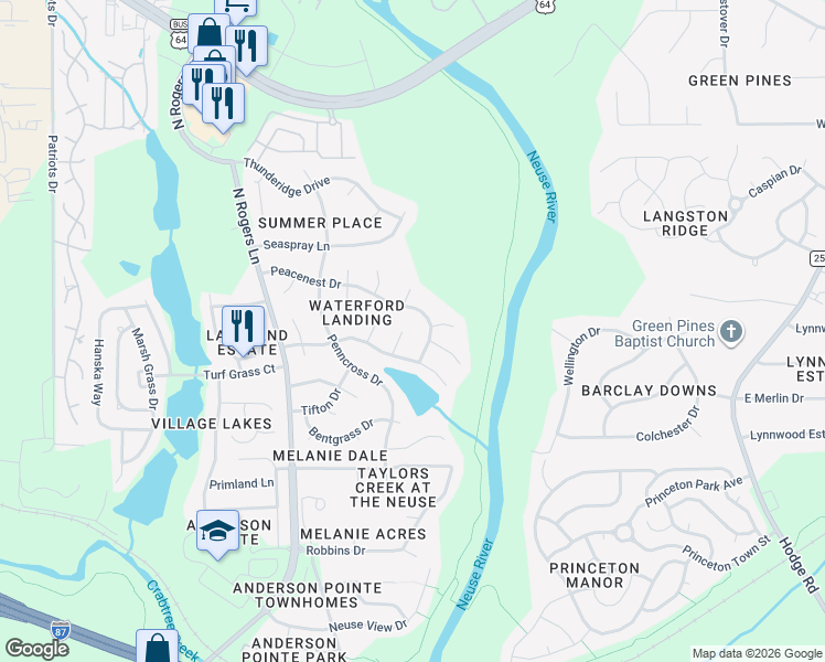 map of restaurants, bars, coffee shops, grocery stores, and more near 5709 Peacenest Drive in Raleigh