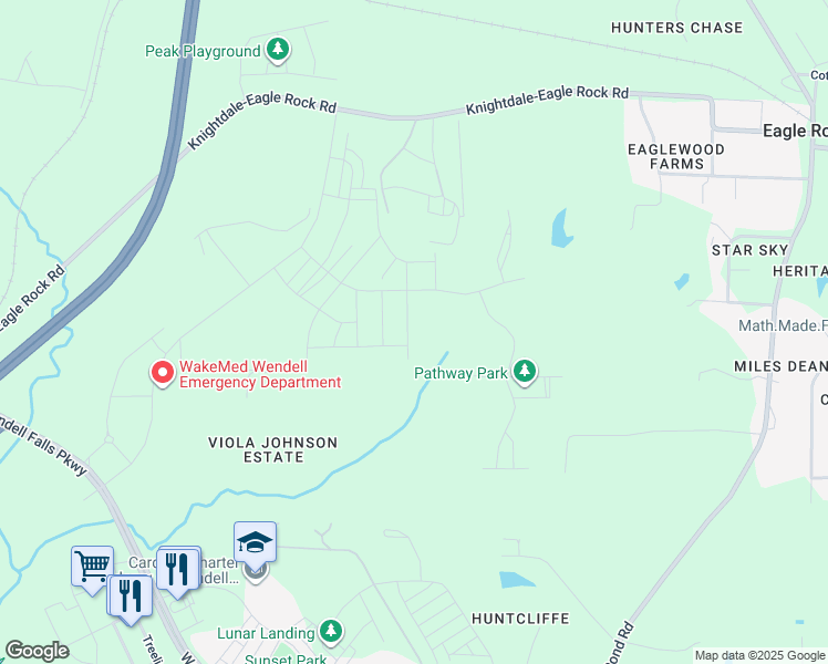 map of restaurants, bars, coffee shops, grocery stores, and more near 1212 Porters Call Drive in Wendell