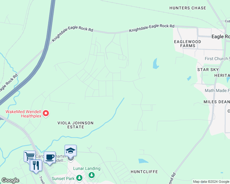 map of restaurants, bars, coffee shops, grocery stores, and more near 1212 Porters Call Drive in Wendell