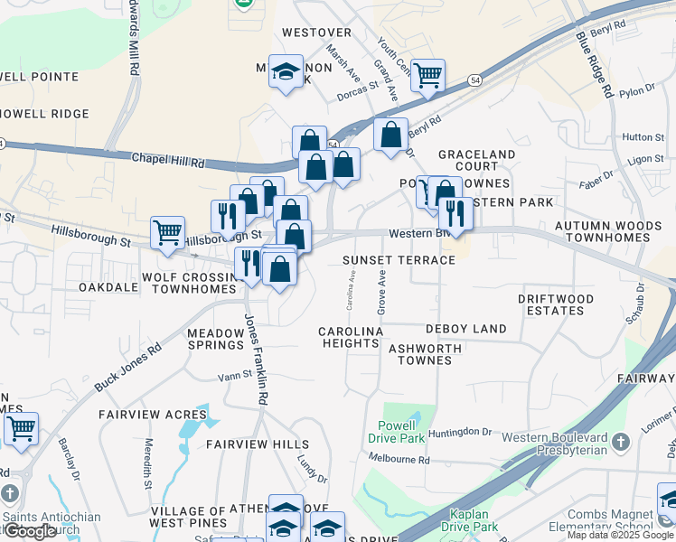 map of restaurants, bars, coffee shops, grocery stores, and more near 516 Carolina Avenue in Raleigh