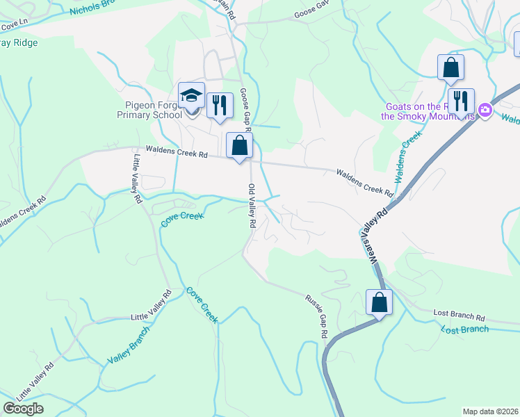 map of restaurants, bars, coffee shops, grocery stores, and more near 2927-2935 Old Valley Rd in Pigeon Forge