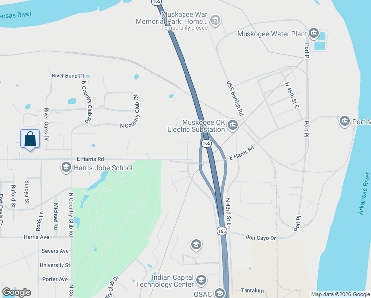 map of restaurants, bars, coffee shops, grocery stores, and more near 3001 Doering Lane in Muskogee